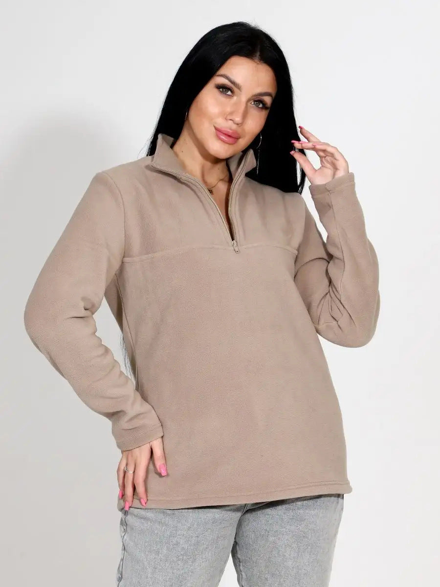 Damen Fleeceoberteil mit kurzem Halbzip und Stehkragen EB