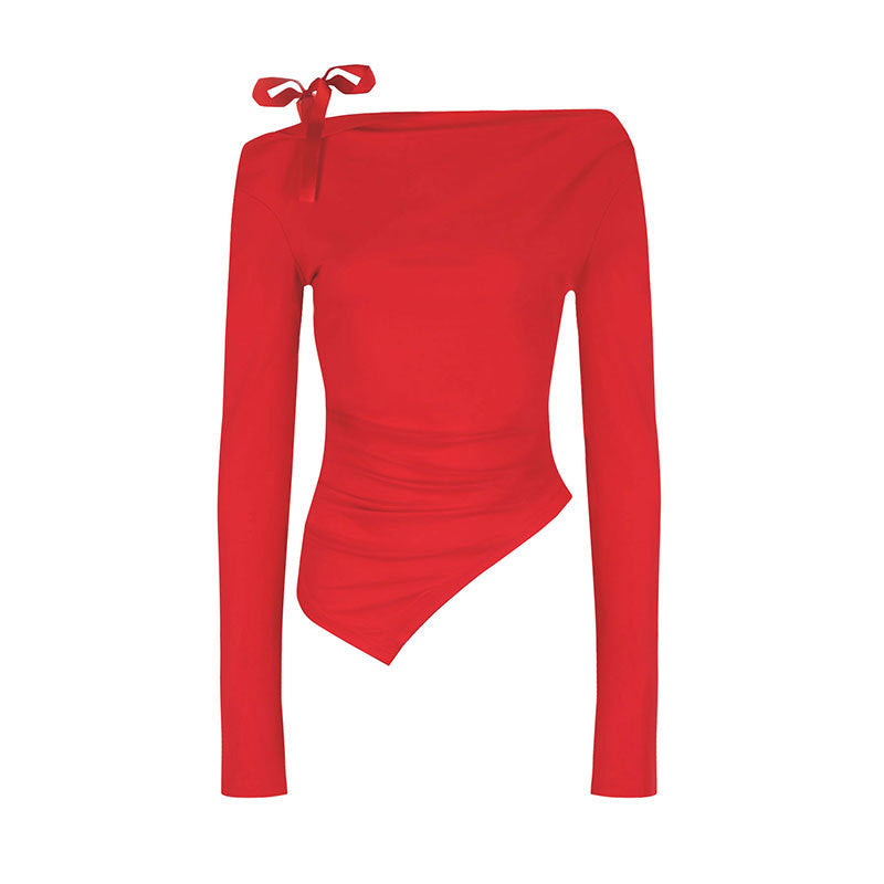 Damen asymmetrisches Langarmoberteil mit dekorativer Schleife EB