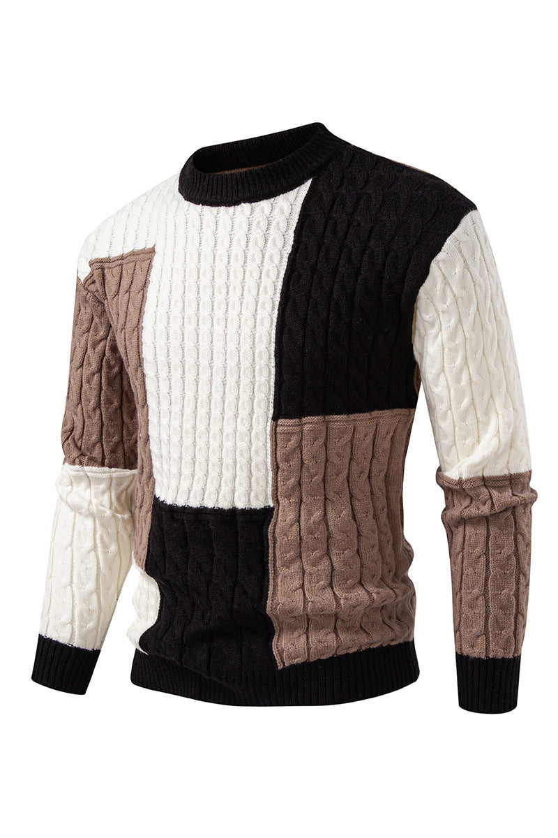 Herren modischer Strickpullover mit kreativer Farbblock-Optik EB