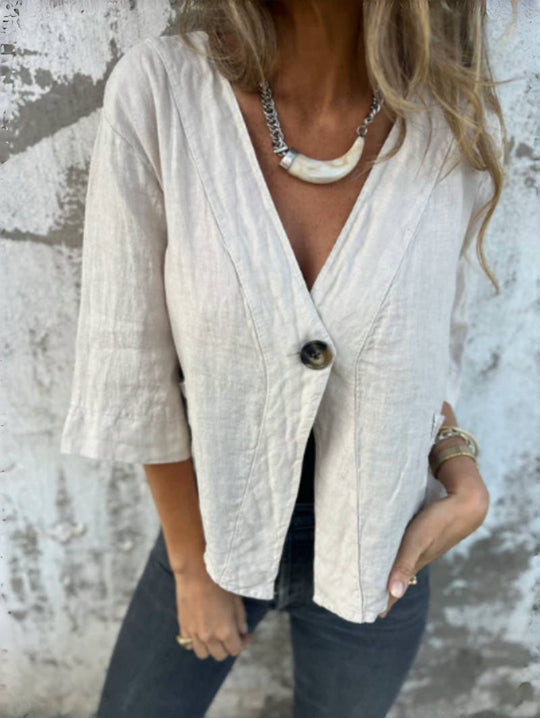 Damen Leichtes Leinenblazer mit kurzer Arm EB