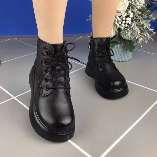 Damen Modische Schnürboots mit robustem Plateau und seitlichem Reißverschluss EB