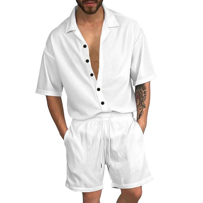 Herren Freizeit-Set mit lässigem Kurzarmhemd und elastischen Shorts EB
