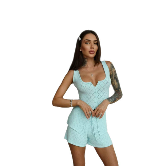 Damen luftiges Strick-Set mit Knopfleiste EB