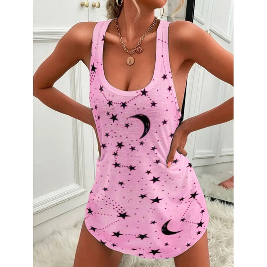 Damen luftiges Trägershirt mit Sternen- und Mondmotiv EB