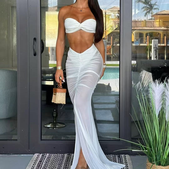 Damen Langes Schocken Kleid mit Raffung EB
