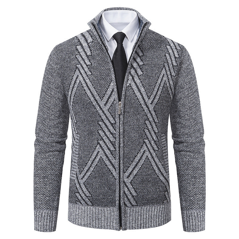 Herren elegante Strickjacke mit strukturiertem Zopfmuster und hochschließendem Kragen EB