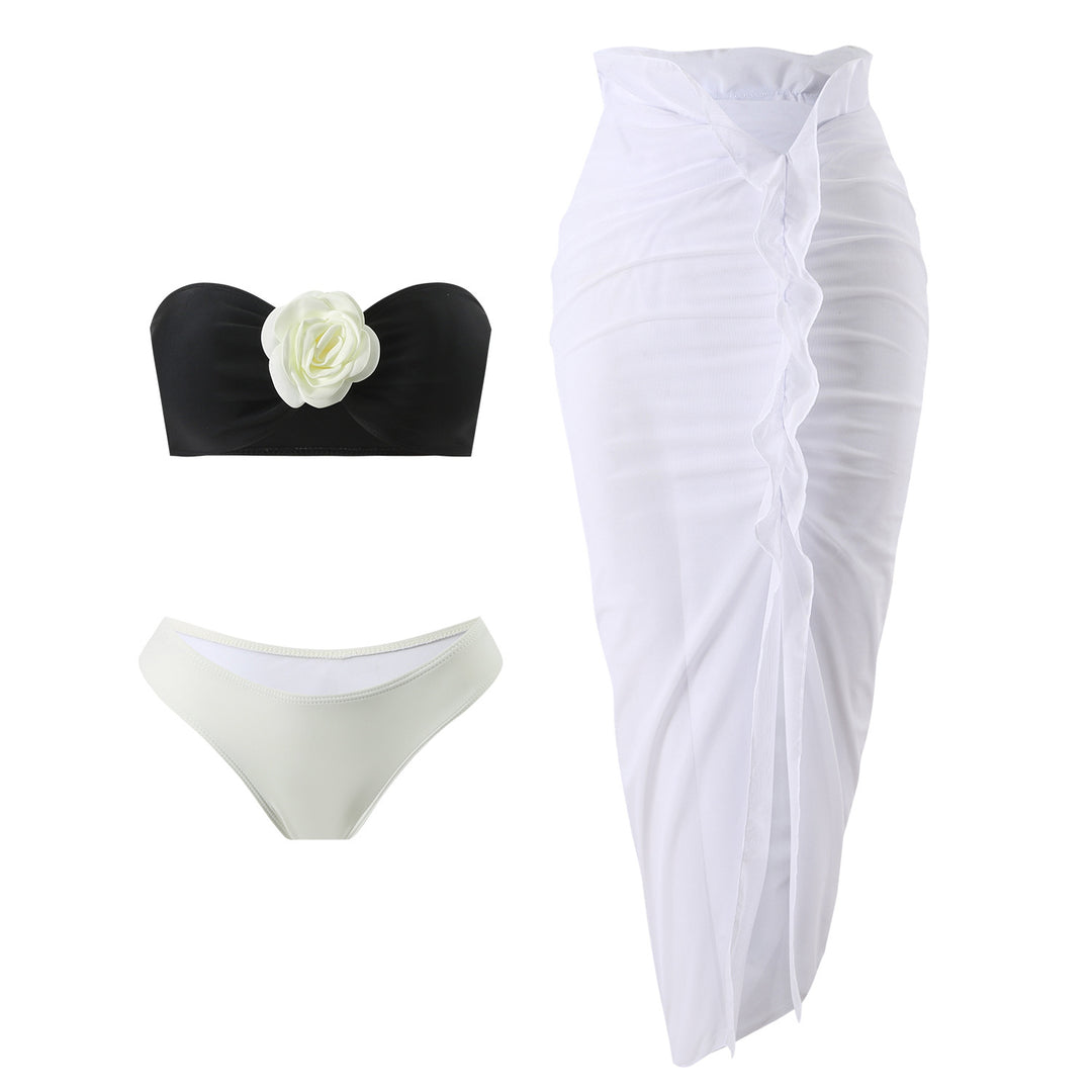 Damen Bikini-Set mit schicker Röschenapplikation und raffiniertem Wickelrock EB