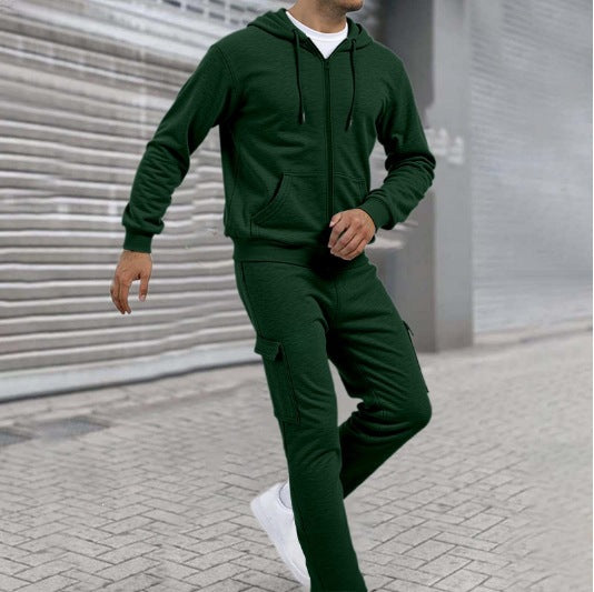 Herren nan athletischer Zip-Sweatset mit Cargo-Jogginghose, ergonomischen Nähten und gerippten Bündchen EB