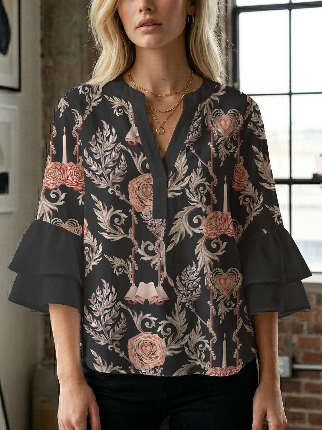 Damen Bluse mit wunderschönen floralem Design EB