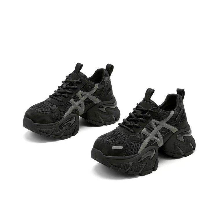 Damen modische Chunky Sneakers mit atmungsaktivem Mesh-Obermaterial und verstellbarem Schnürsystem EB