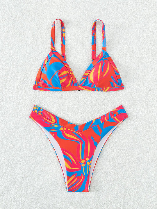 Damen Triangel-Bikini mit floralem Muster und hochgeschnittenen Höschen EB
