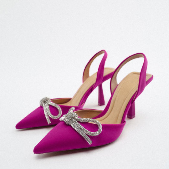 Damen Slingback Pumps mit funkelndem Schleifenakzent und elegantem Absatz EB