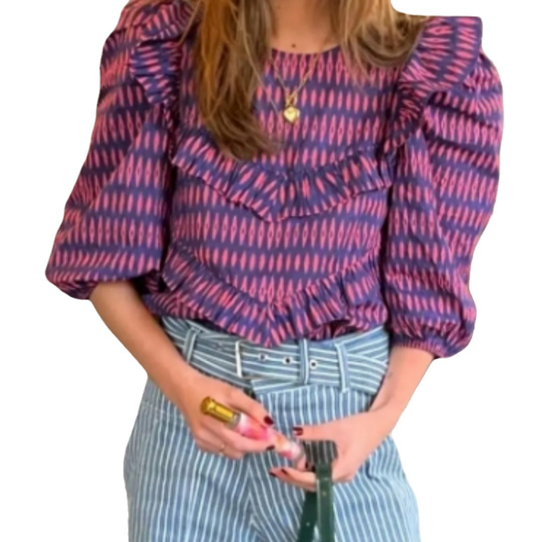 Damen Bluse mit Raffungen und schickem Volant EB