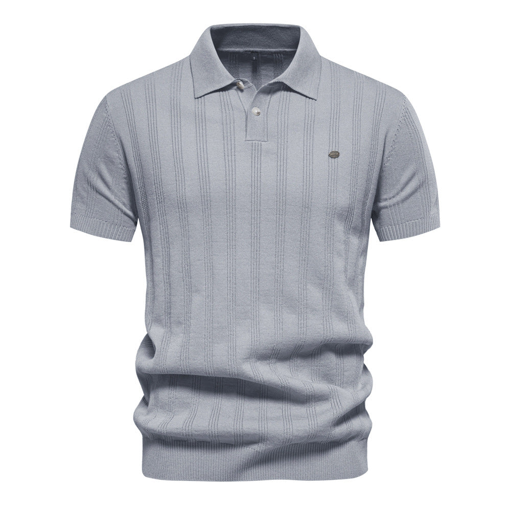 Herren Kurzarm Polo-Shirt mit strukturiertem Streifenmuster EB