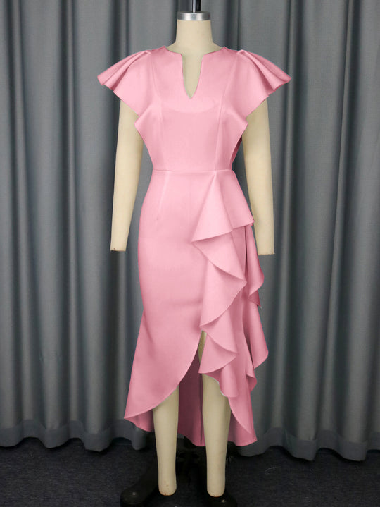 Damen Elegantes Wickelkleid mit voluminösen Drapierungen EB