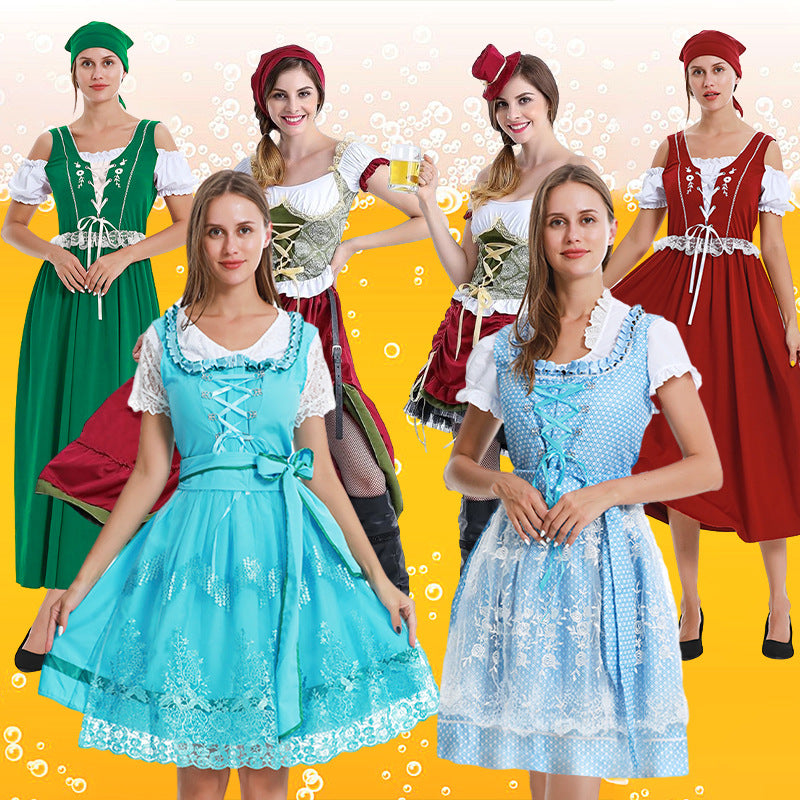 Damen nan kurzes Trachtenkleid im Dirndlstil mit floraler Spitzen-Schürze, geschnürter Miederfront und geraffter Carmenbluse EB