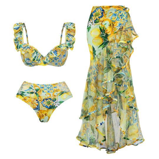 Damen Bikiniset mit elegantem Rüschendesign und maxi Rock EB