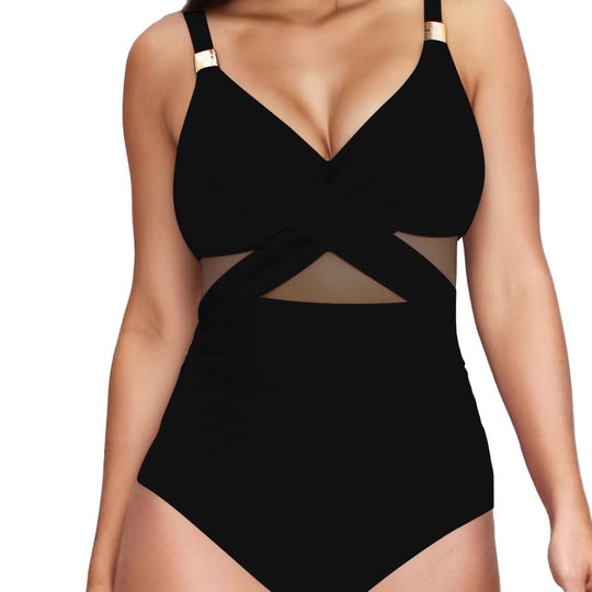 Damen Eleganter Einteiler mit transparenter Einsätzen EB