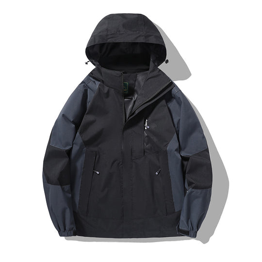 Herren wind- und wasserabweisende Outdoor-Hoodiejacke mit Belüftungsnetz, verstellbarer Kapuze und verdeckter Frontblende EB