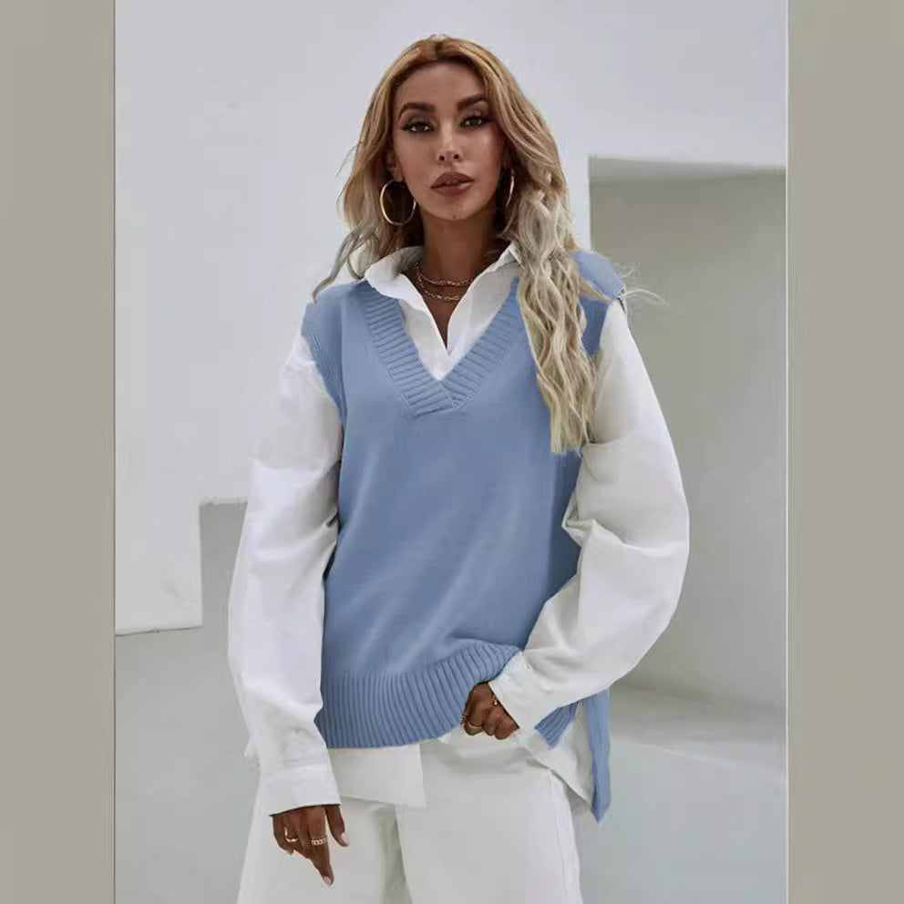 Damen Strickweste mit V-Ausschnitt und feiner Rippenstruktur EB