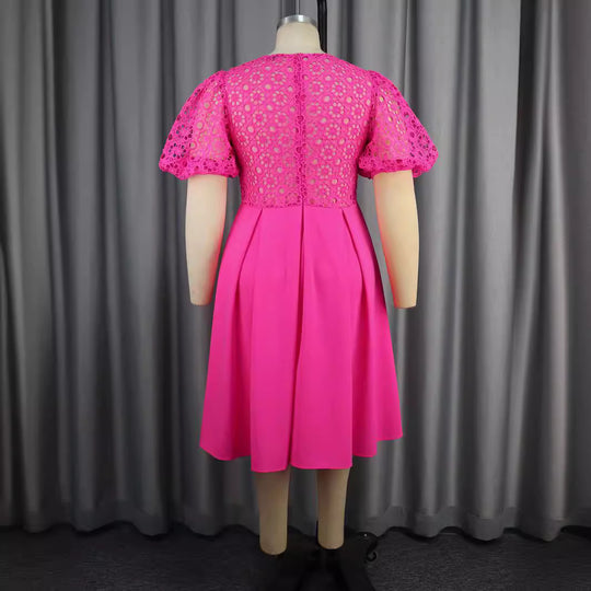 Damen Elegantes A-Linien Kleid mit Cut-Out-Details und Puffärmeln EB