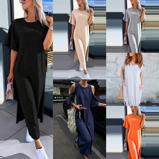 Damen Lässiges Maxikleid mit seitlichen Schlitzen und Oversize-Design EB