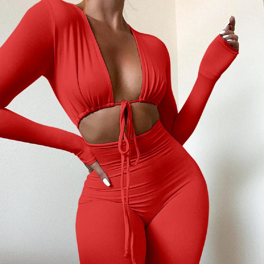 Damen Sportliches Langarm-Top mit Cut-Outs und raffiniertem Knoten EB