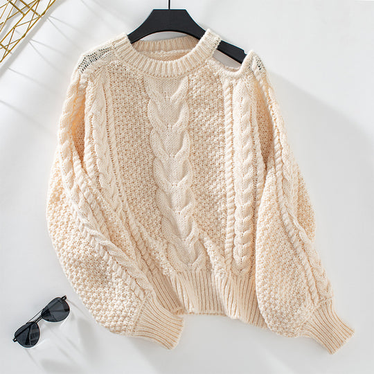 Damen Grobstrickpullover mit eleganter Struktur und modischen Puffärmeln EB