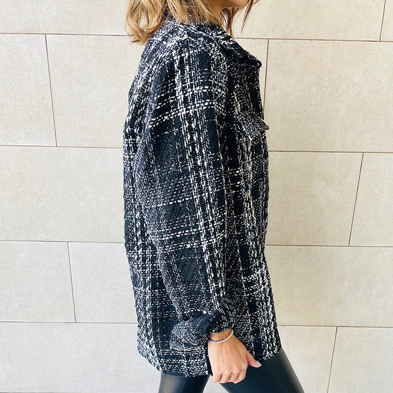 Damen Karierte Overshirt-Jacke mit Taschen und lässigem Schnitt EB