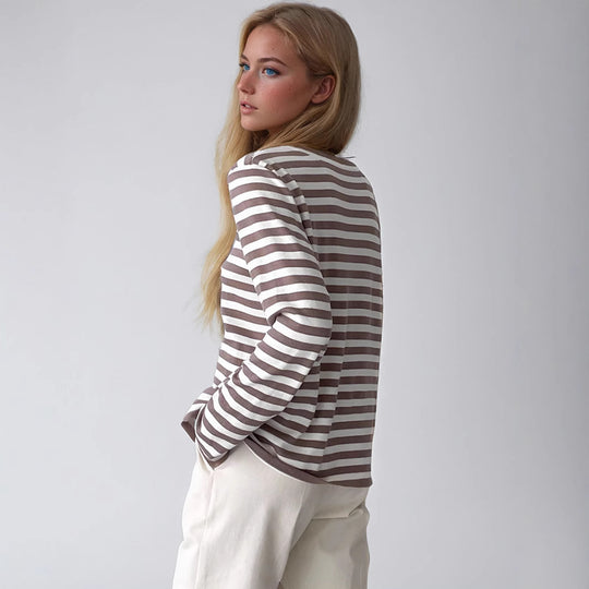 Damen gestreifter Langarmpullover mit Rundhalsausschnitt und lässigem Schnitt EB