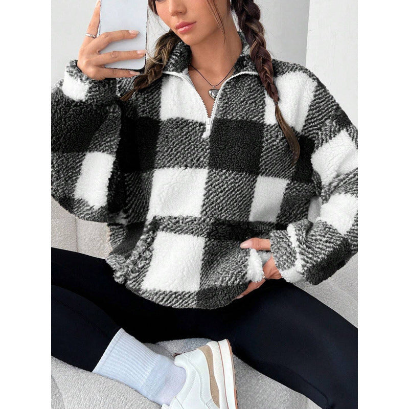 Damen kuscheliger Fleece-Pullover mit hohem Kragen EB