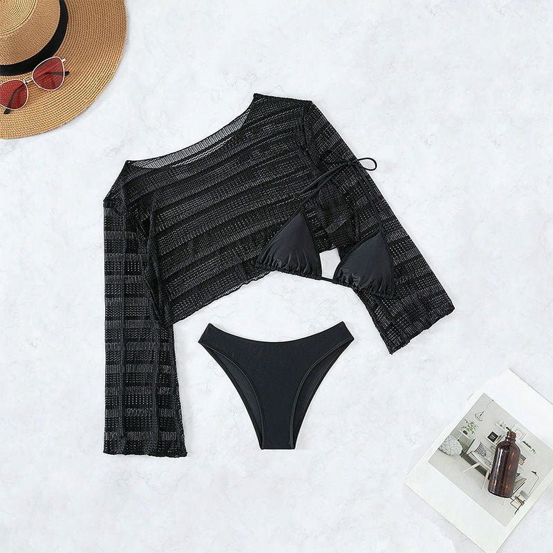 Damen Bikiniset mit transparenter Bluse und elegantem Knoten EB