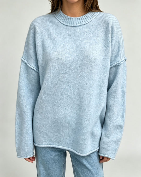 Damen Oversize-Boxy-Pullover mit kurzem Stehkragen und dekorativer Kantennaht EB