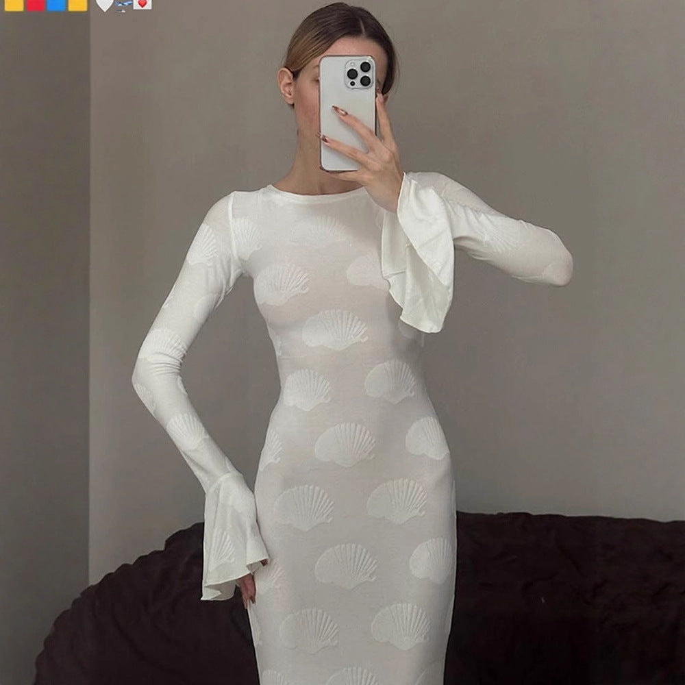 Damen Elegantes Maxikleid mit ausgestellten Ärmeln und floralem Design EB