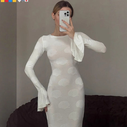Damen Elegantes Maxikleid mit ausgestellten Ärmeln und floralem Design EB