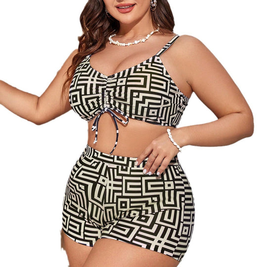 Damen Bikini-Set mit transparentem Überwurf und modischem geometrischen Muster EB