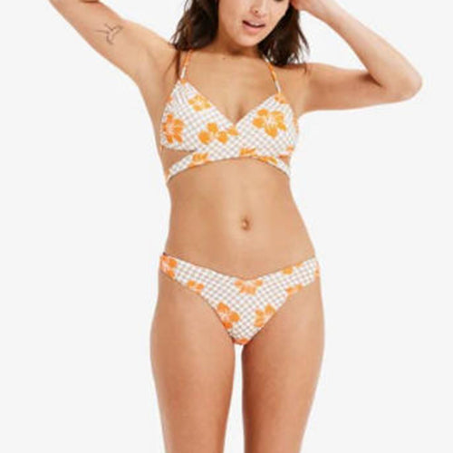 Damen Triangel-Bikini mit kreuzenden Trägern und Blumenmuster EB