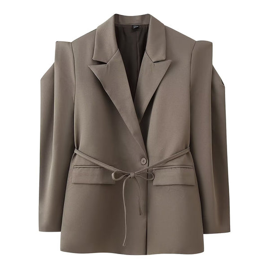 Damen nan taillierter Blazer mit Bindegürtel, Reverskragen und Schulterpolstern EB