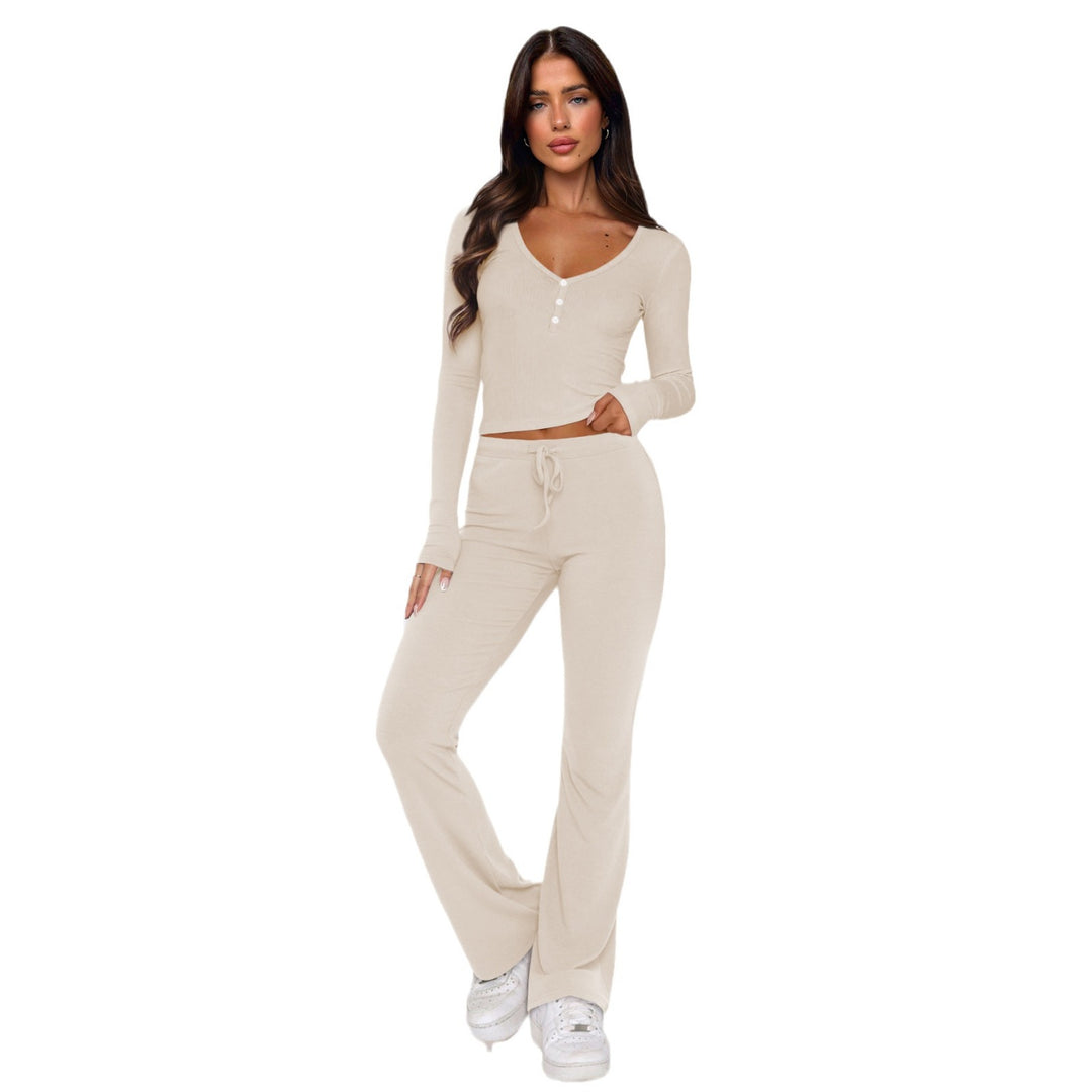 Damen bequemes Oberteil mit Knopfleiste und lockerer Hose EB