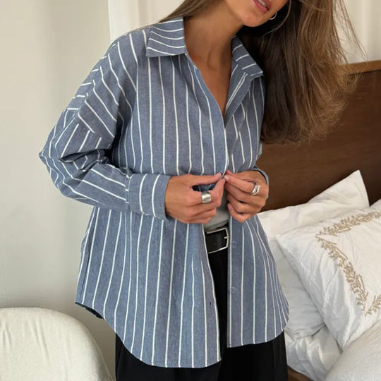 Damen Oversized Hemd mit feinen Streifen EB