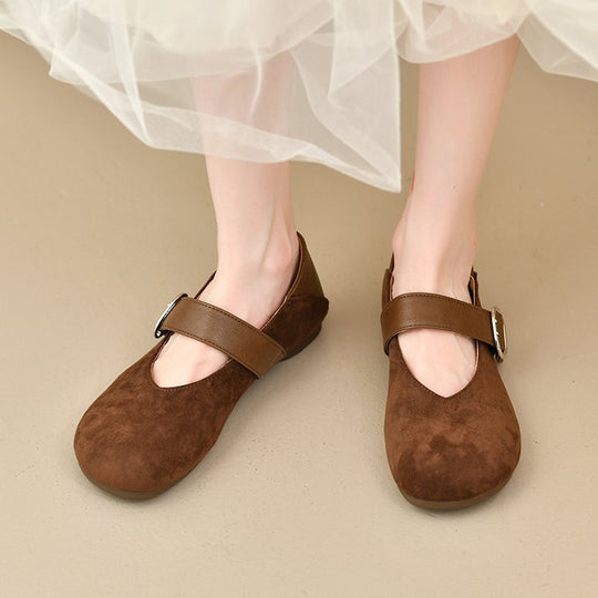 Damen bequeme Mary Jane Ballerinas mit dekorativem Riemen EB