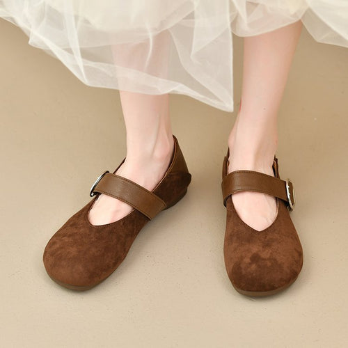 Damen bequeme Mary Jane Ballerinas mit dekorativem Riemen EB
