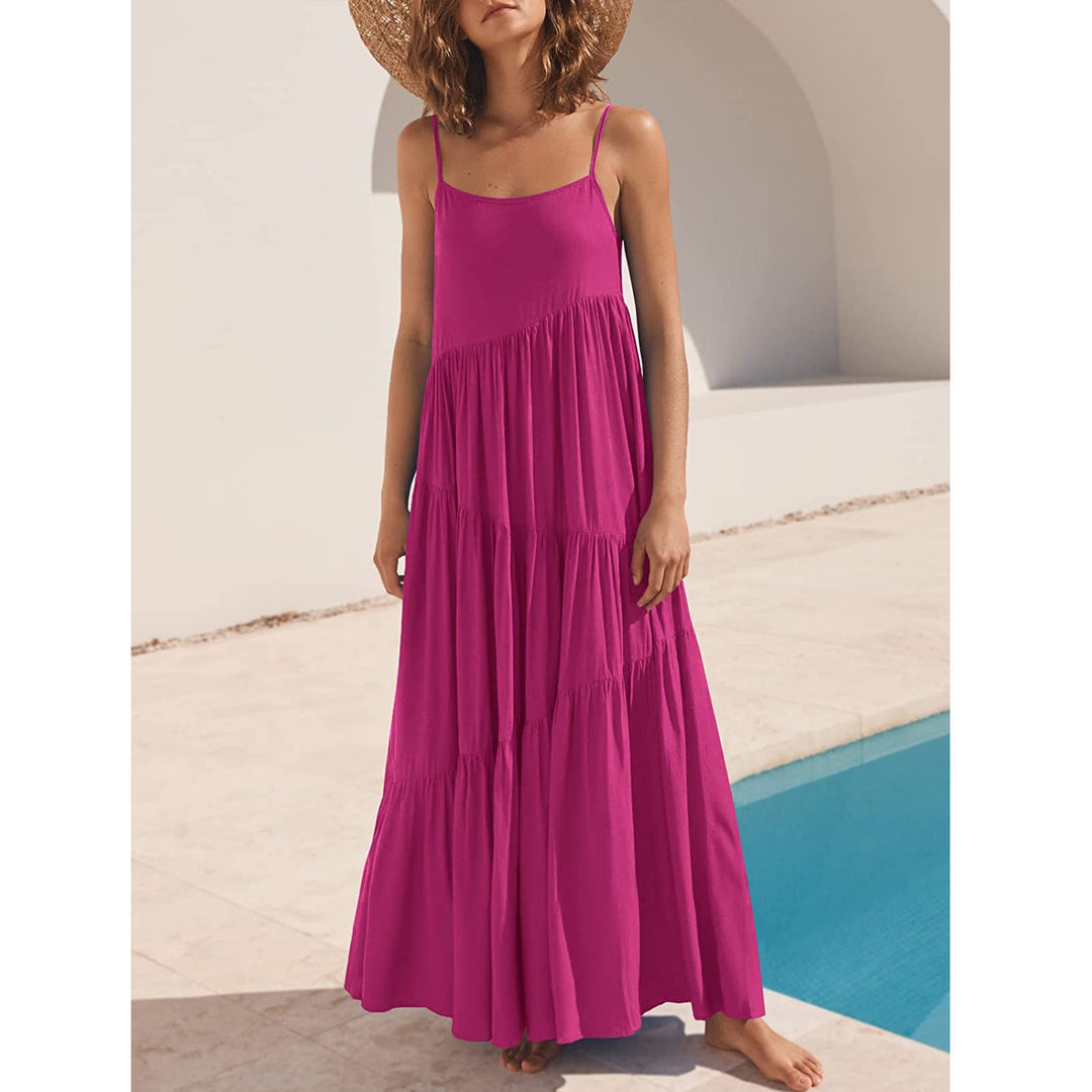 Damen Maxikleid mit zarten Spaghetti-Trägern und fließendem Schnitt EB