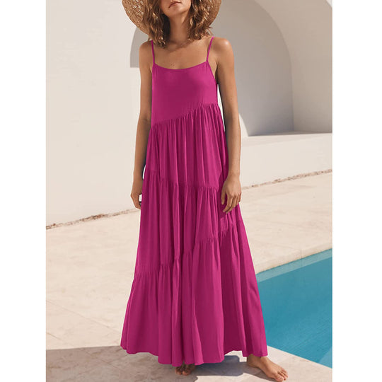 Damen Maxikleid mit zarten Spaghetti-Trägern und fließendem Schnitt EB