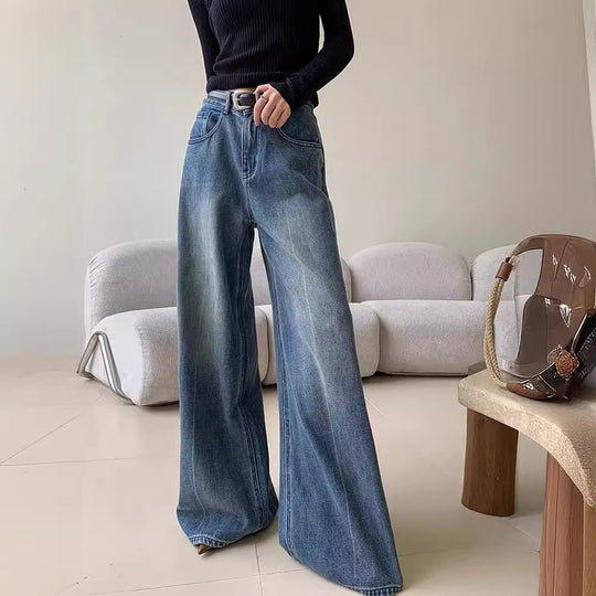 Damen Weite Jeans mit lässigem Schnitt und hohem Bund EB