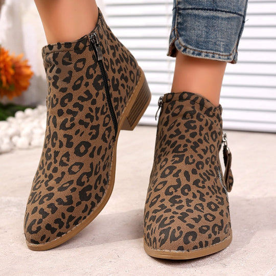 Damen Stiefeletten mit edlem Leopardenmuster und elegantem Reißverschluss EB