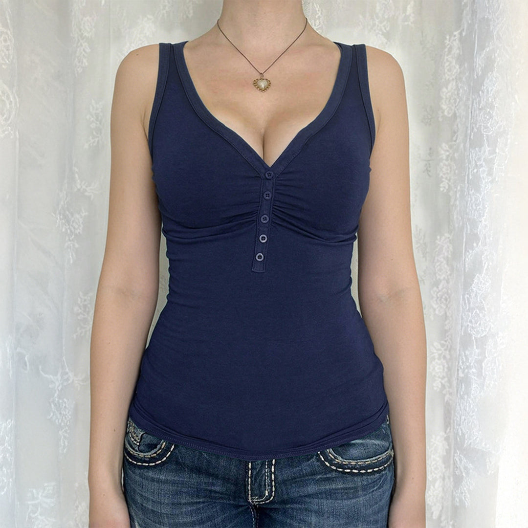 Damen Figurnahes Trägershirt mit Knopfleiste und elastischem Stoff EB