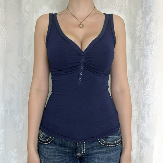 Damen Figurnahes Trägershirt mit Knopfleiste und elastischem Stoff EB