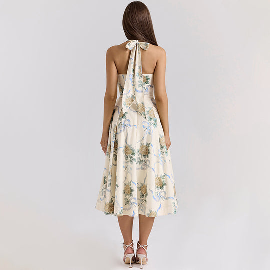 Damen Elegantes Blumen-Midikleid mit tiefem V-Ausschnitt EB