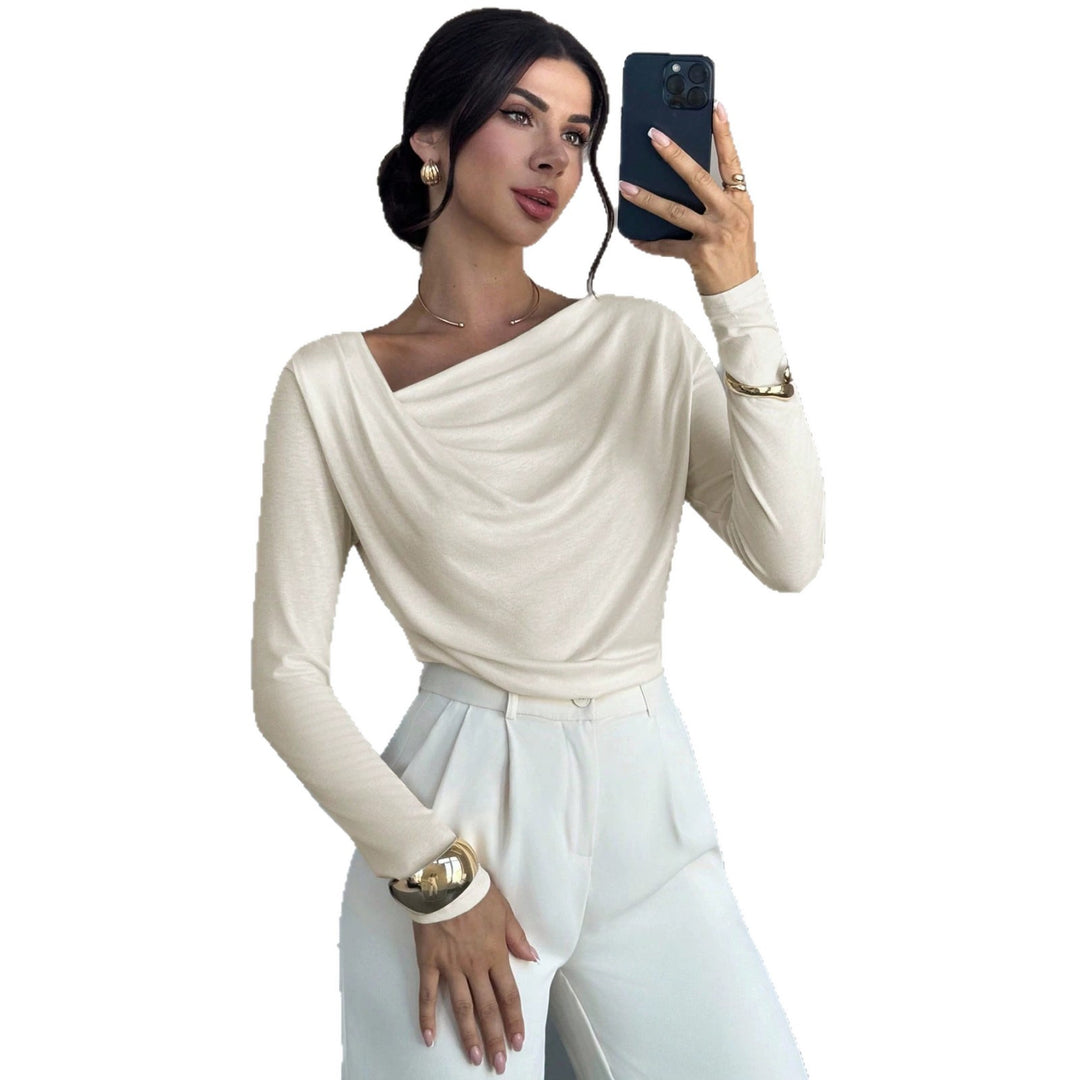 Damen elegantes drapiertes Langarm-Top mit Wasserfallkragen und taillierter Silhouette Eichborn Berlin